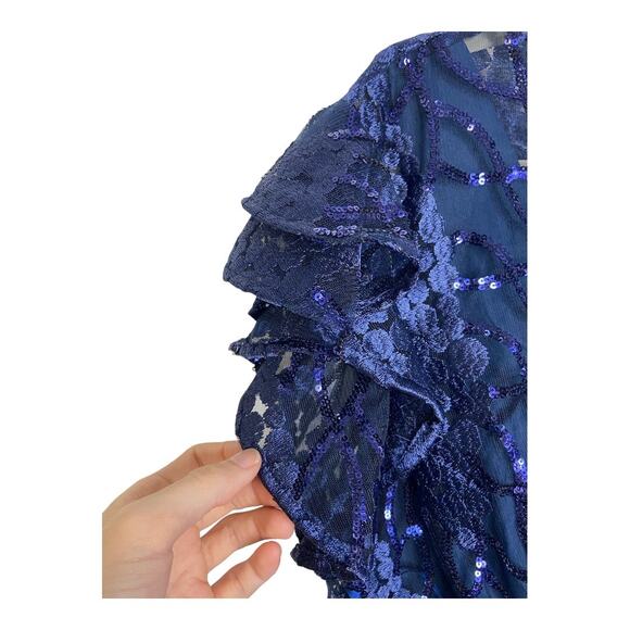 Mac Duggal Sequins Embellished Flutter Sleeve Cocktail Dress Formal Gala Sz 16 - Picture 15 of 15